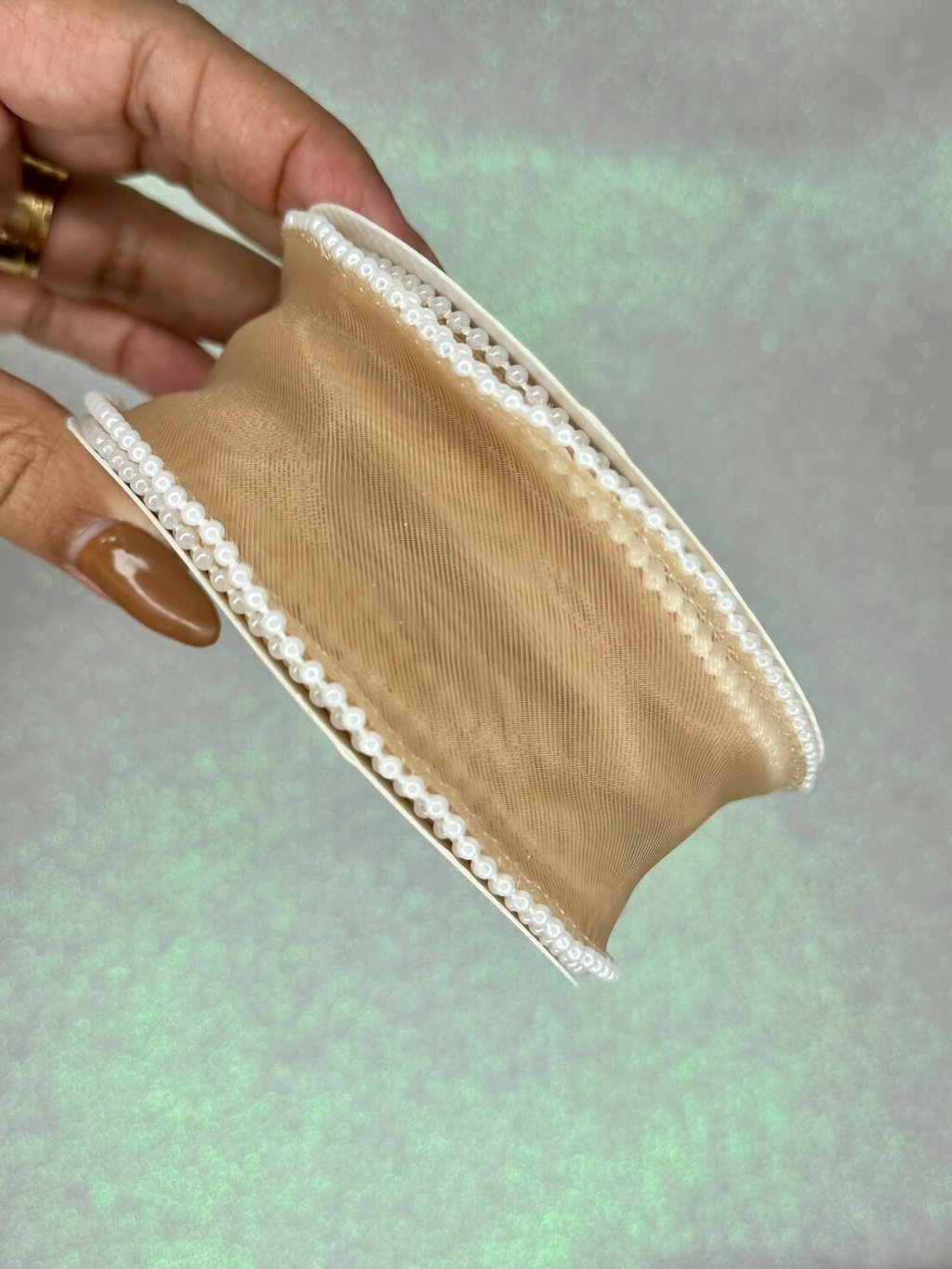 Fita Organza c/Pérola Mili Ref:49880 BEGE 38mm 02mt