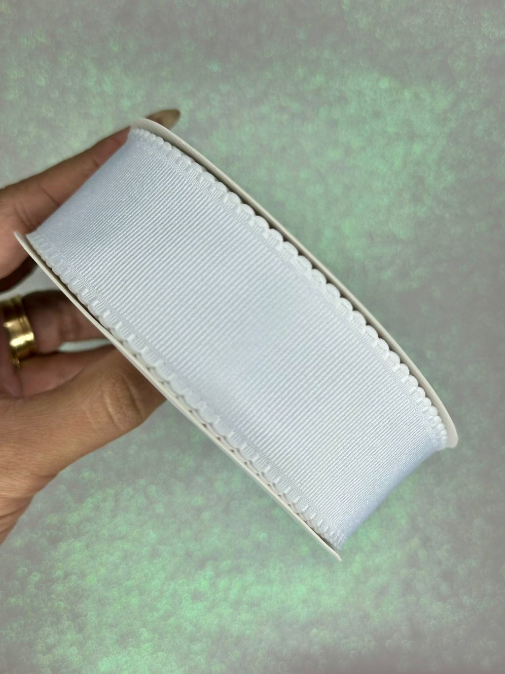 Fita Gorgurão Borda Trabalhada Mili Cor029-BRANCO 38mm 02mt