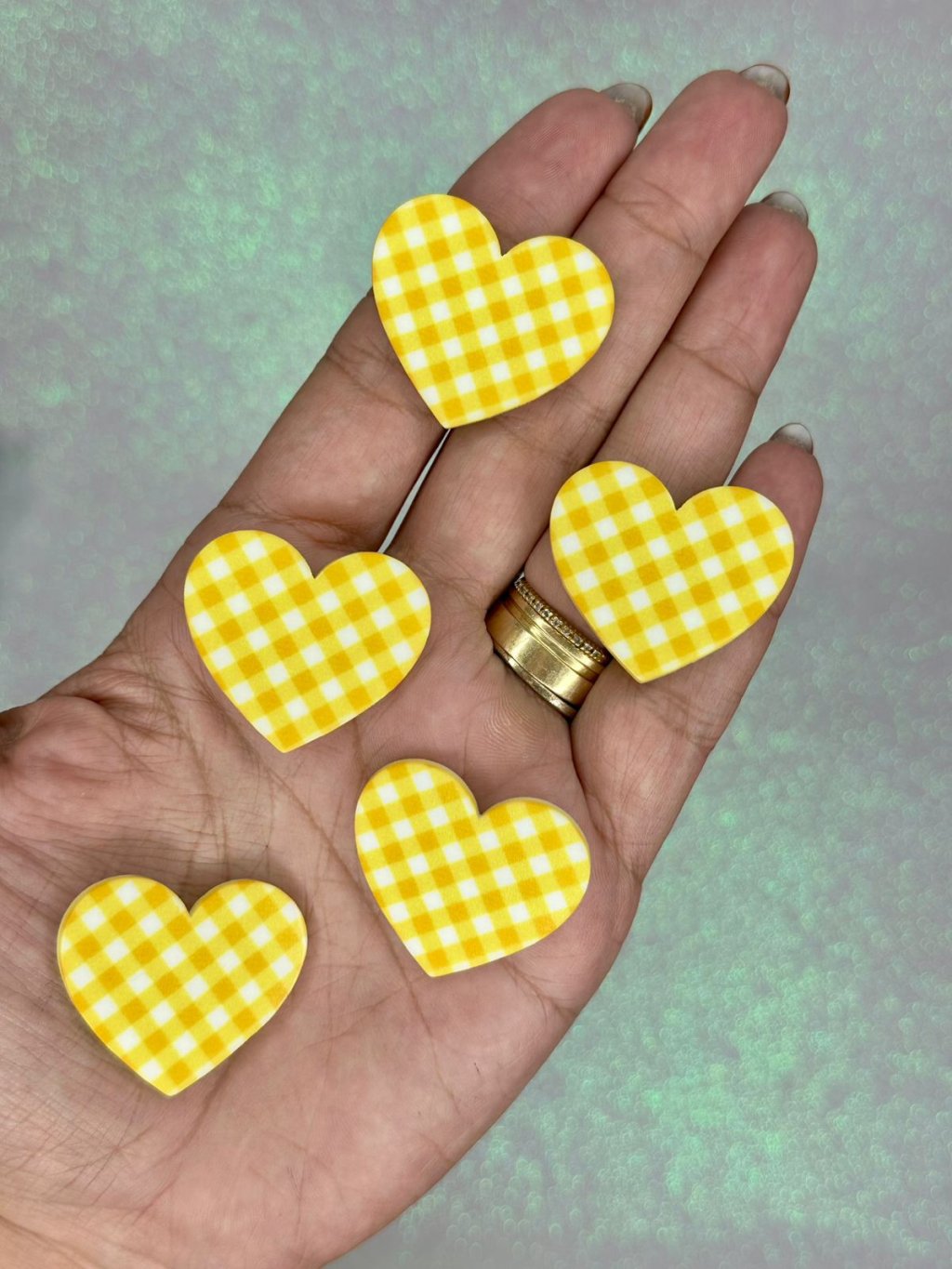 Aplique Coração Xadrez Acrílico Ref:33328 AMARELO 3x3,5cm 02und