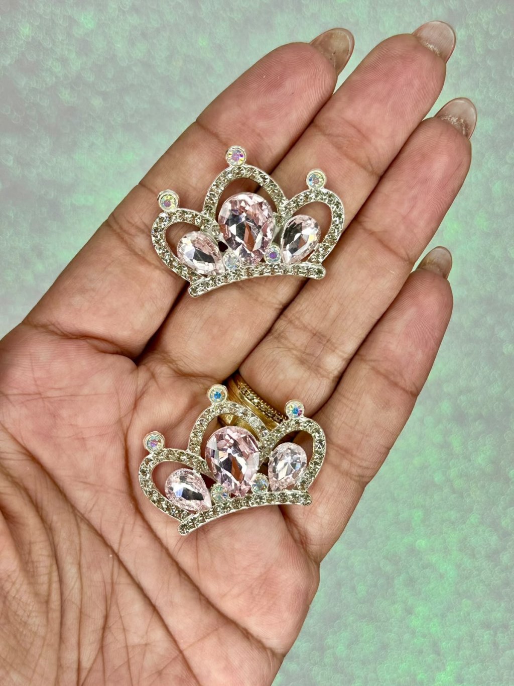 Aplique Coroa Luxo Metal/chaton Ref:33478 Lomil ROSA/PRATA 37mm unidade