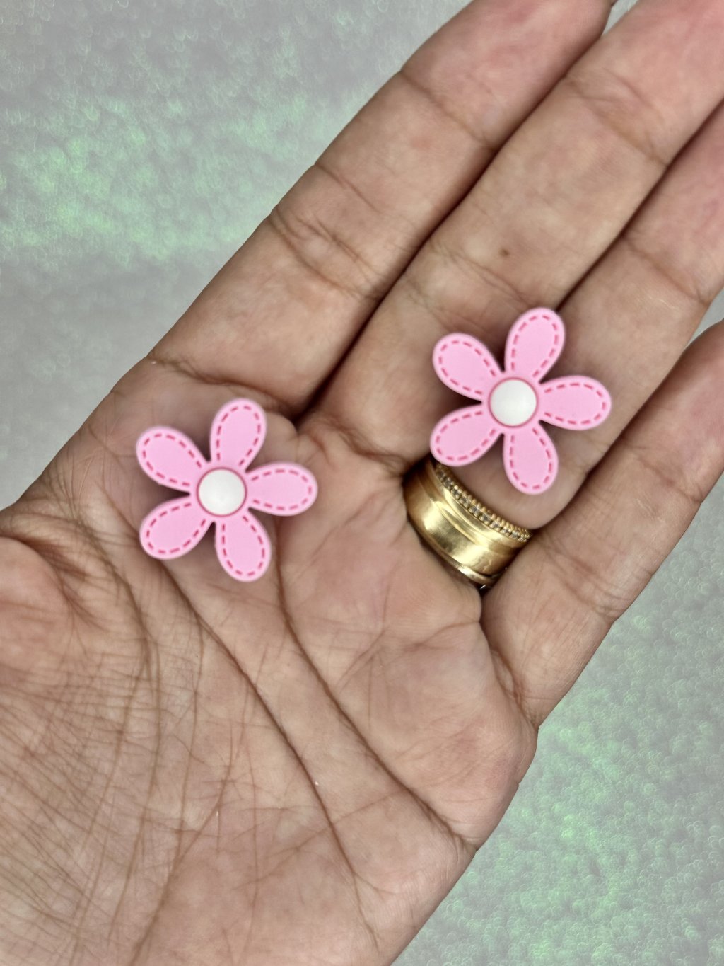 Aplique Emborrachado Flor Pesponto Ref:32728 ROSA/BRANCO 25mm 04und
