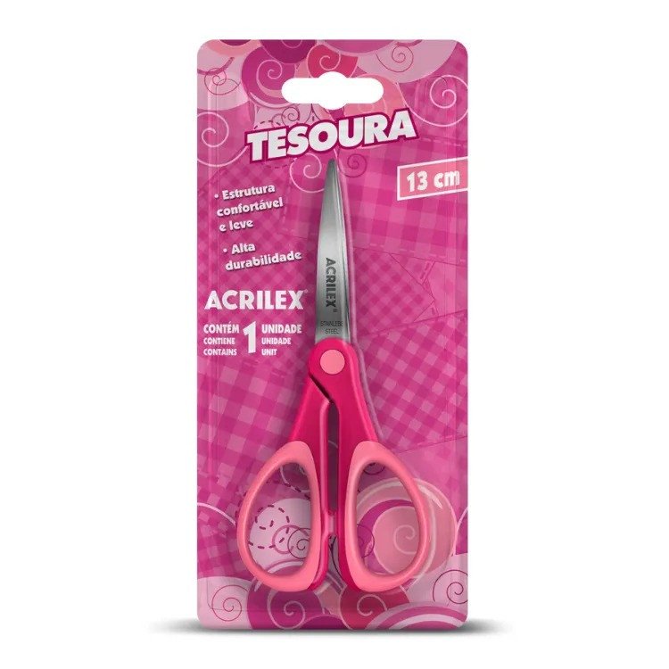 Tesoura Multiuso Acrilex Ref:22555 ROSA 13cm