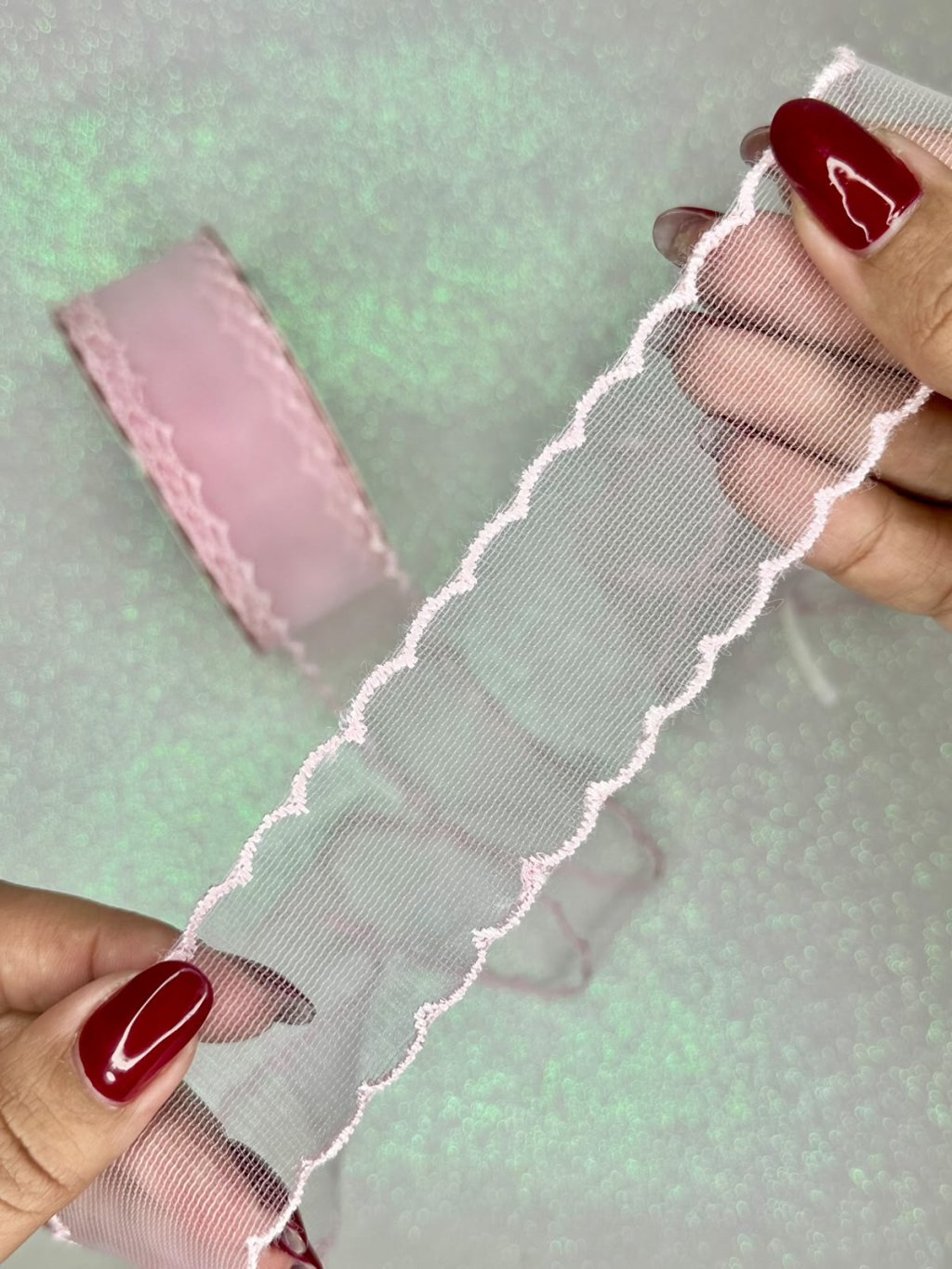 Fita Voil com Borda Bordada Mili Ref:33524 ROSA CLARO 38mm 02mt