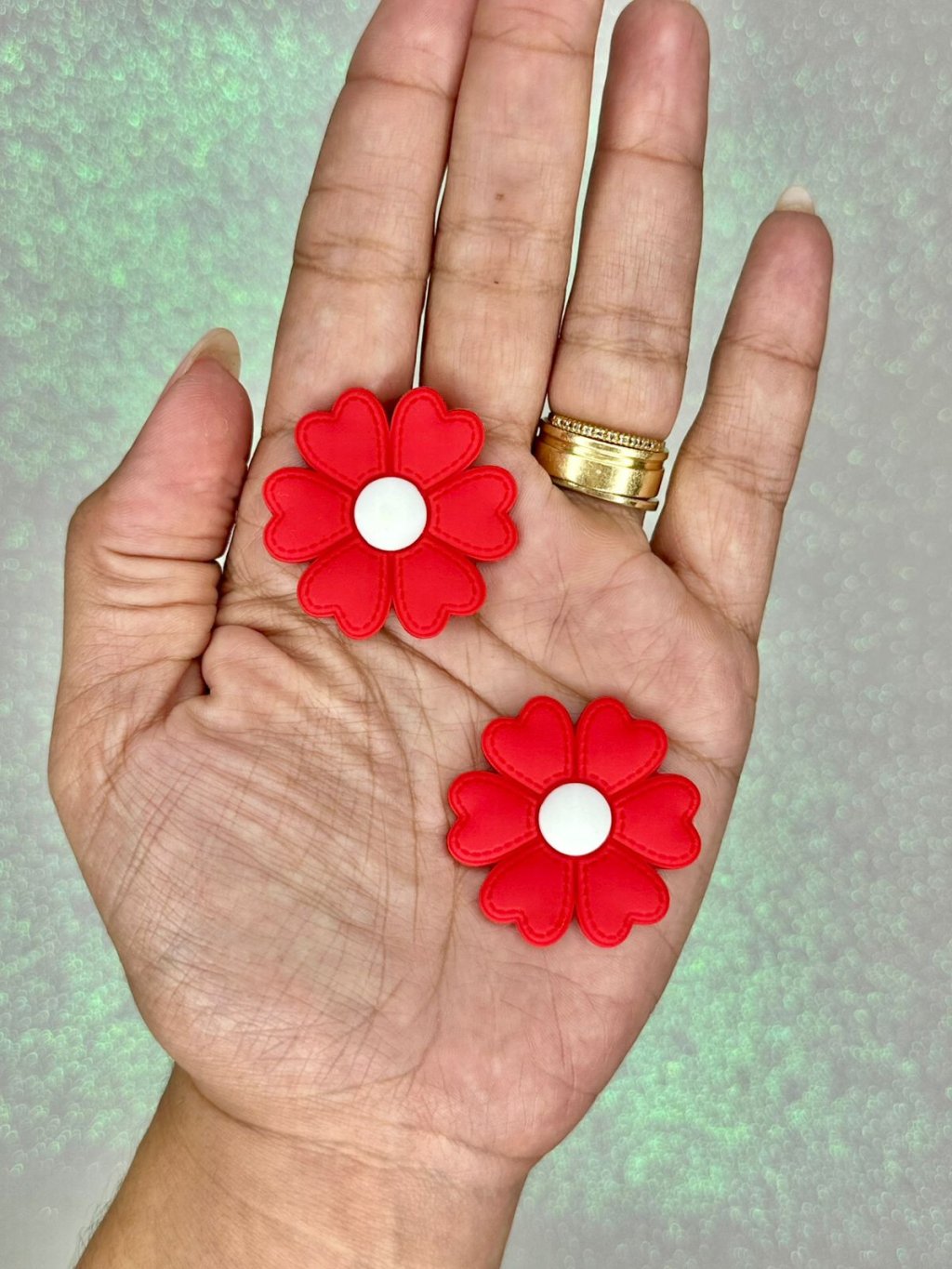 Aplique Emborrachado Flor Pesponto G Mili Ref:32721 VERMELHO/BRANCO 37mm 02und