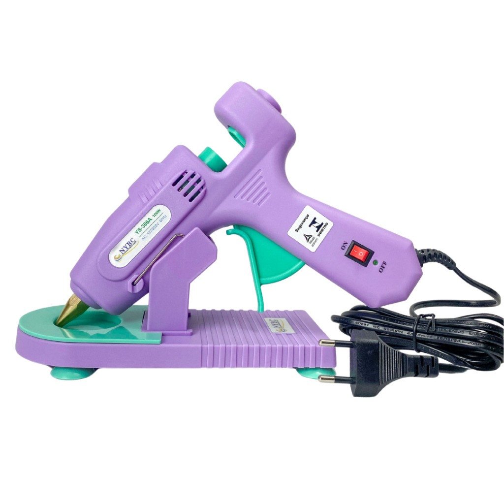 Pistola Cola Quente + Base Nybc Grande Lilás/Verde Potência 100W