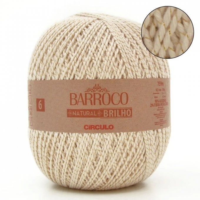 Barbante BARROCO Natural BRILHO n°6 CRU/OURO 759mt