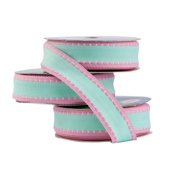 Fita Gorgurão Pespontada Color Sinimbu Ref:1814/22 Cor05 (VERDE/ROSA) 22mm 10mt