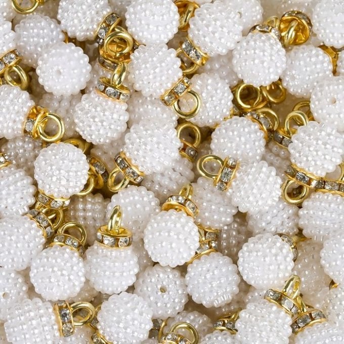 Pingente Pérola Framboesa n°12 c/strass BRANCO 12und