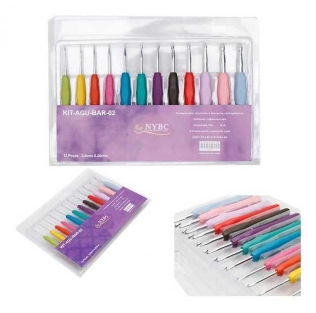 Kit agulha de crochê NYBC cabo emborrachado 12und