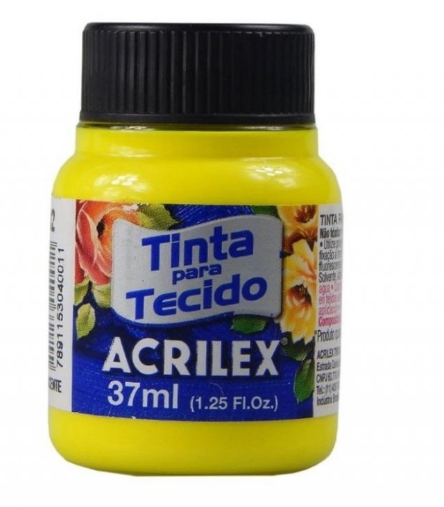 Tinta Tecido FLUORESCENTE Cor102-amarelo limão Acrilex