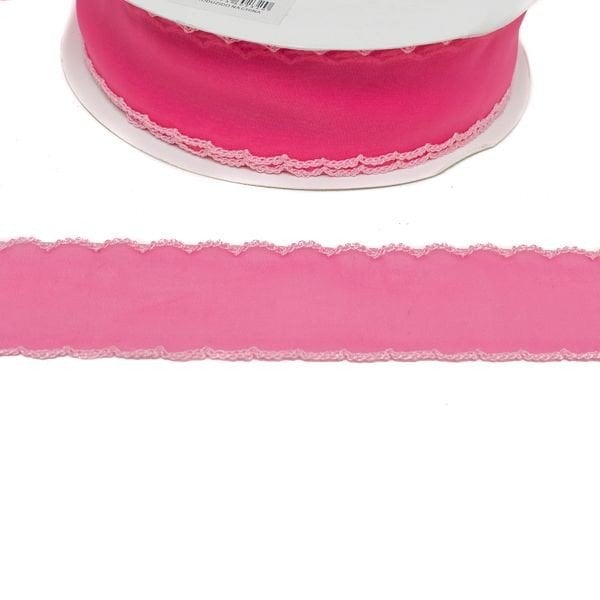 Fita Voil com Borda Bordada PINK JPimport 40mm 02mt