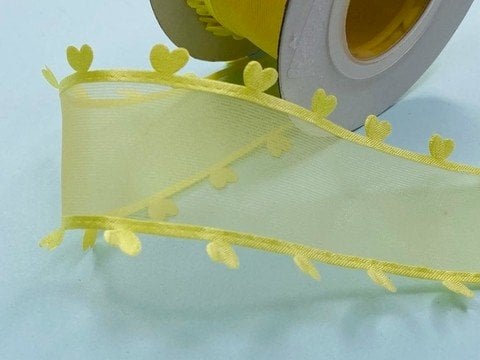 Fita Voil com Borda CORAÇÃO AMARELA JPimport 40mm 03mt