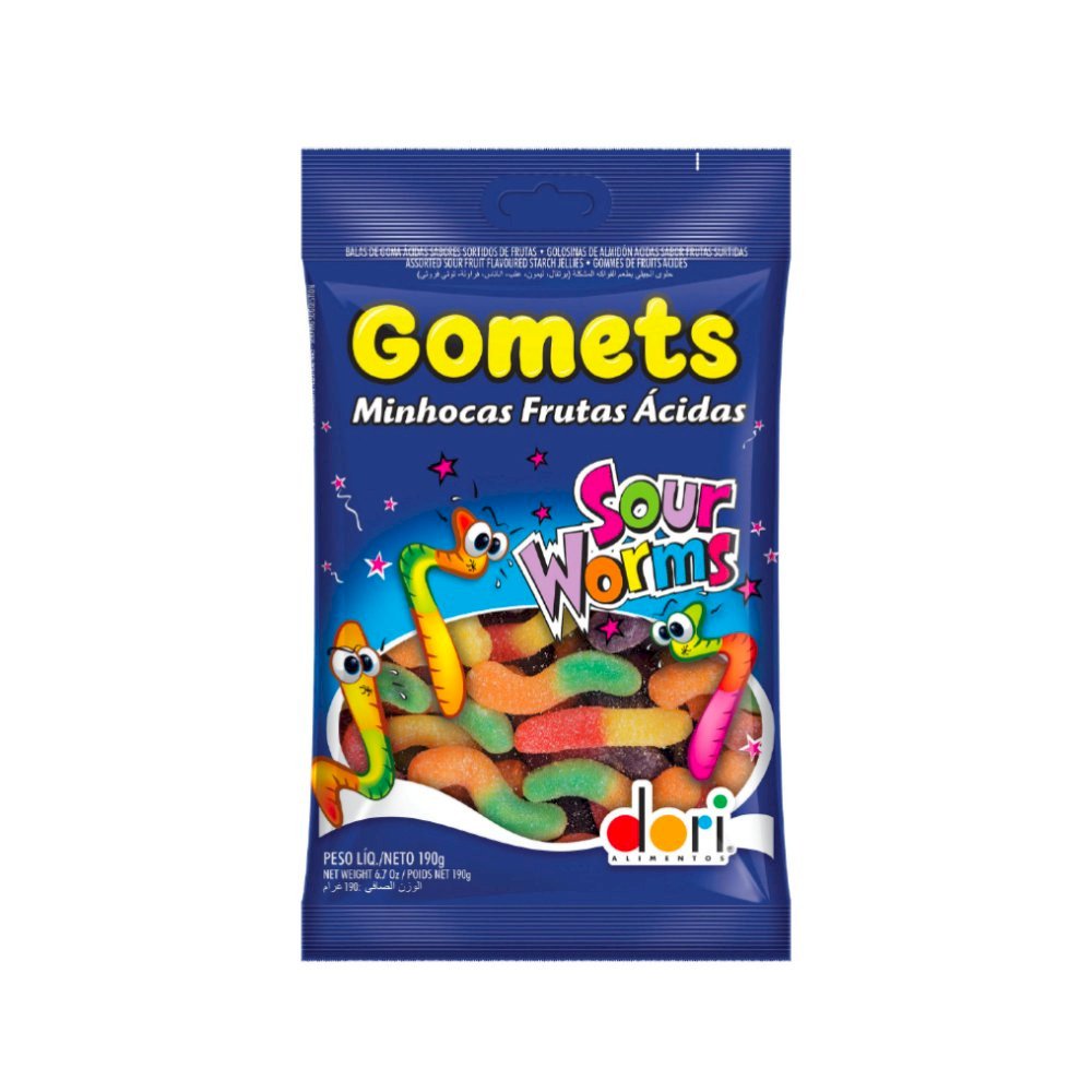 BALA DE GOMA GOMETS MINHOCAS FRUTAS ACIDAS 150g