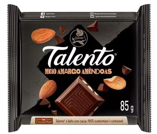 CHOC TALENTO MEIO AMARGO AMENDOAS 85g
