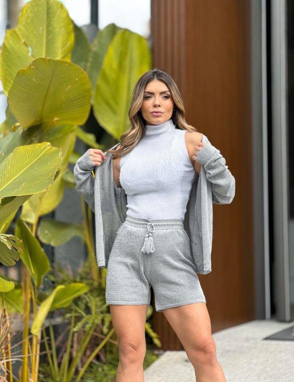 fit3485 Conjunto Modal  shorts+ cardigan