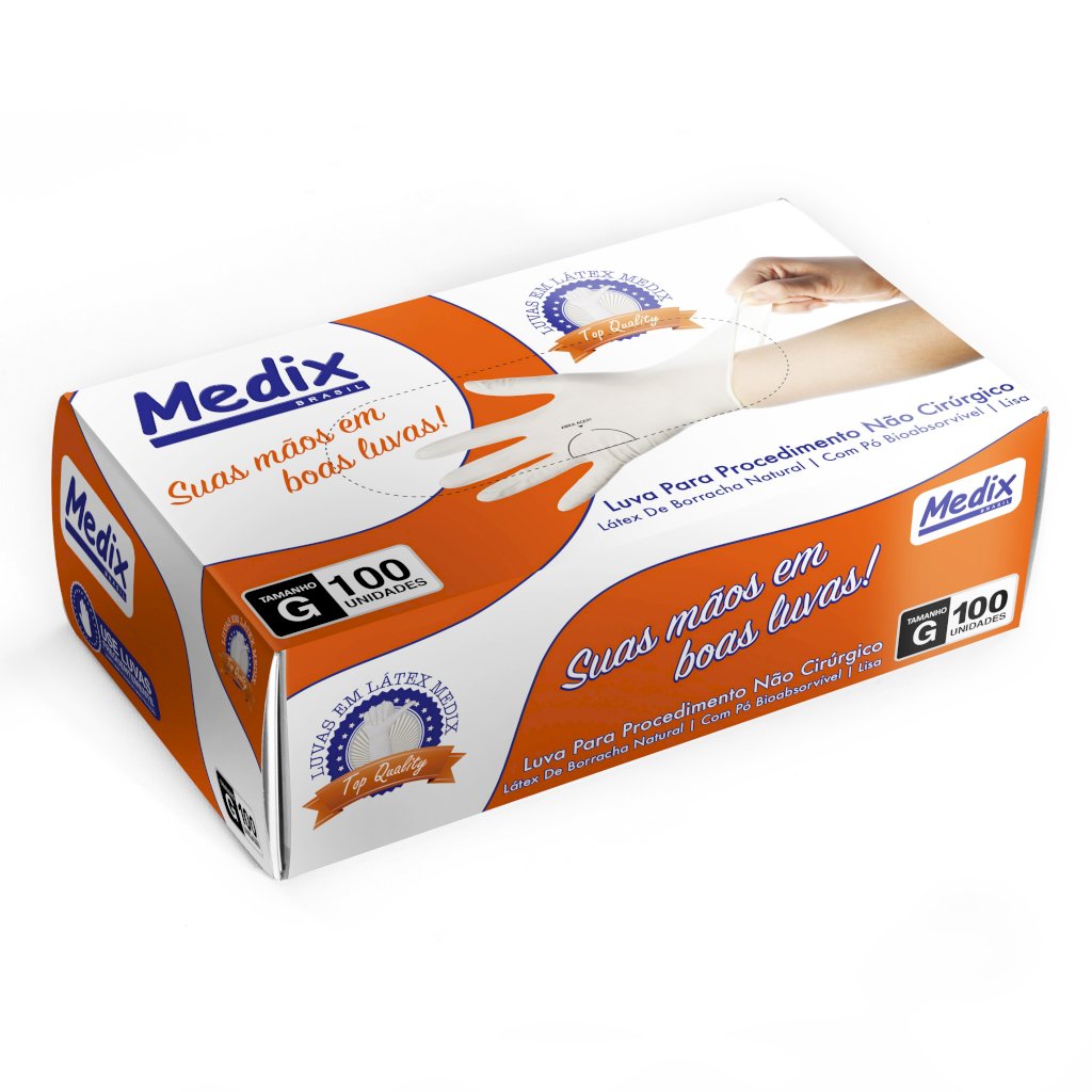 LUVA PROCEDIM LATEX COM PÓ TAM G 100UN MEDIX