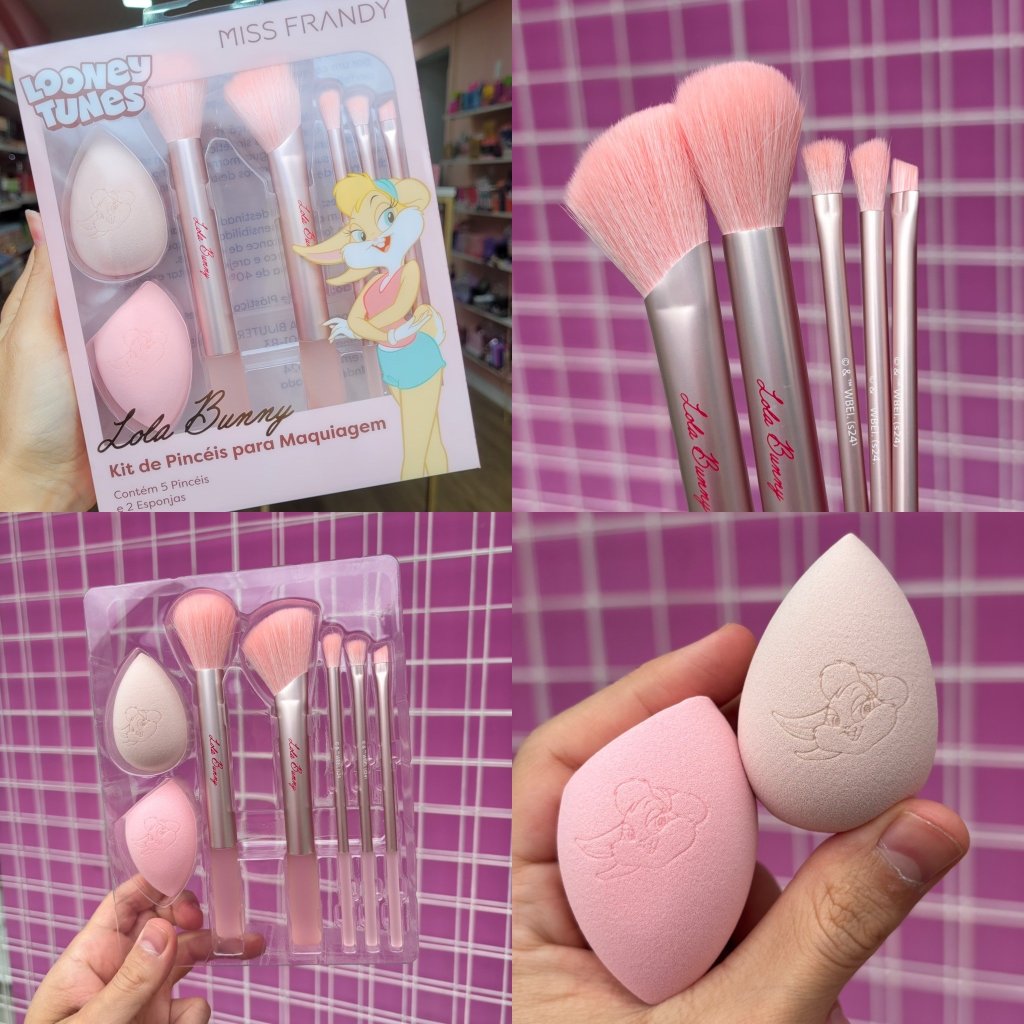 Kit pincéis + 2 Esponjas Lola Bunny Looney Tunes Miss Frandy