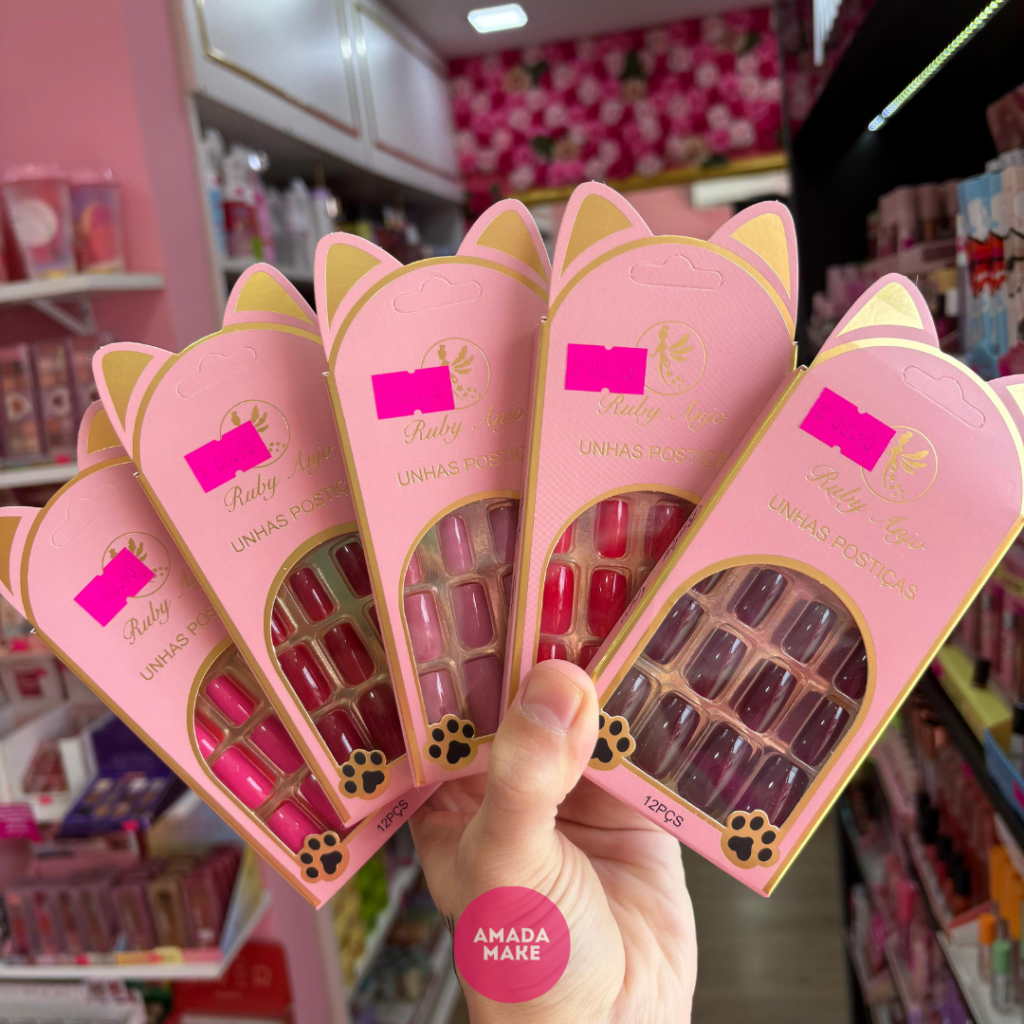 Unhas Postiças Quadrada Ruby Anjo 12 Unidades
