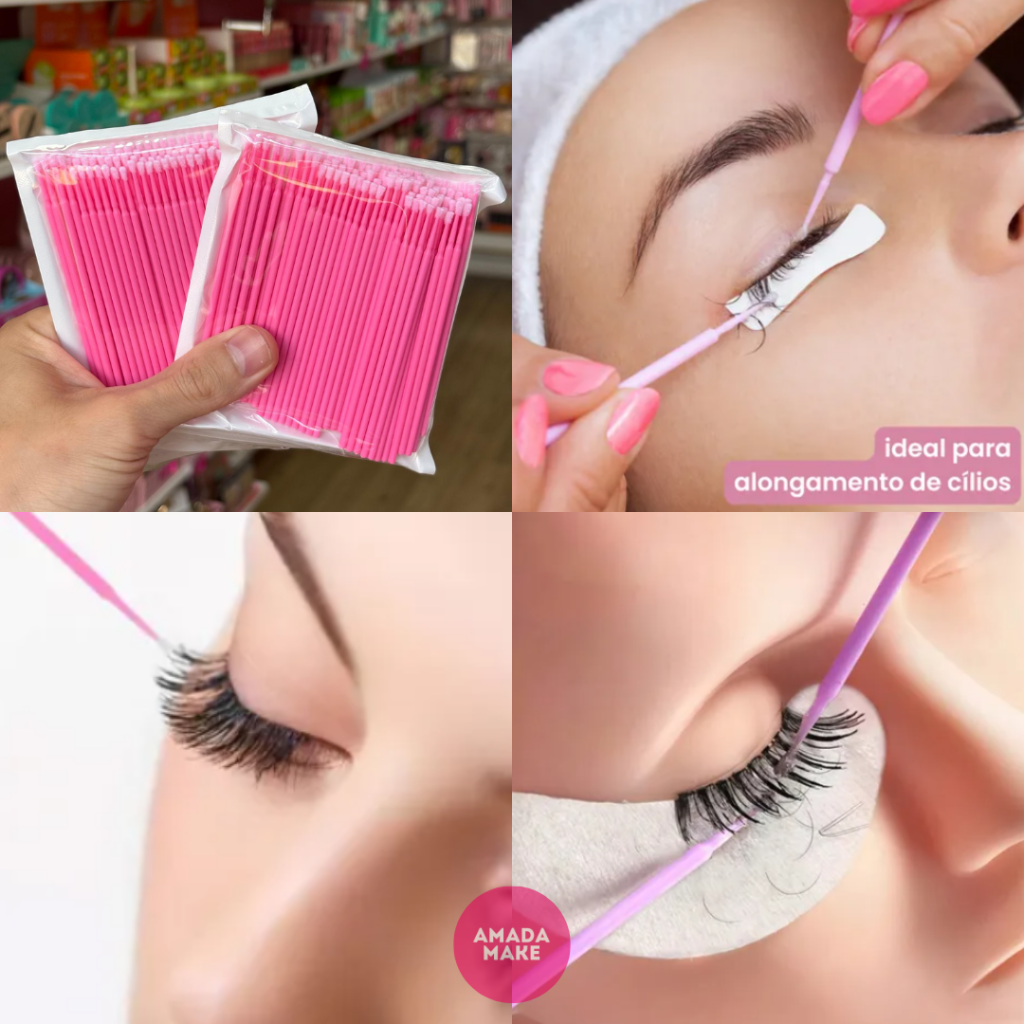 Kit 100 Aplicadores Microbrush Extensão de Cílios