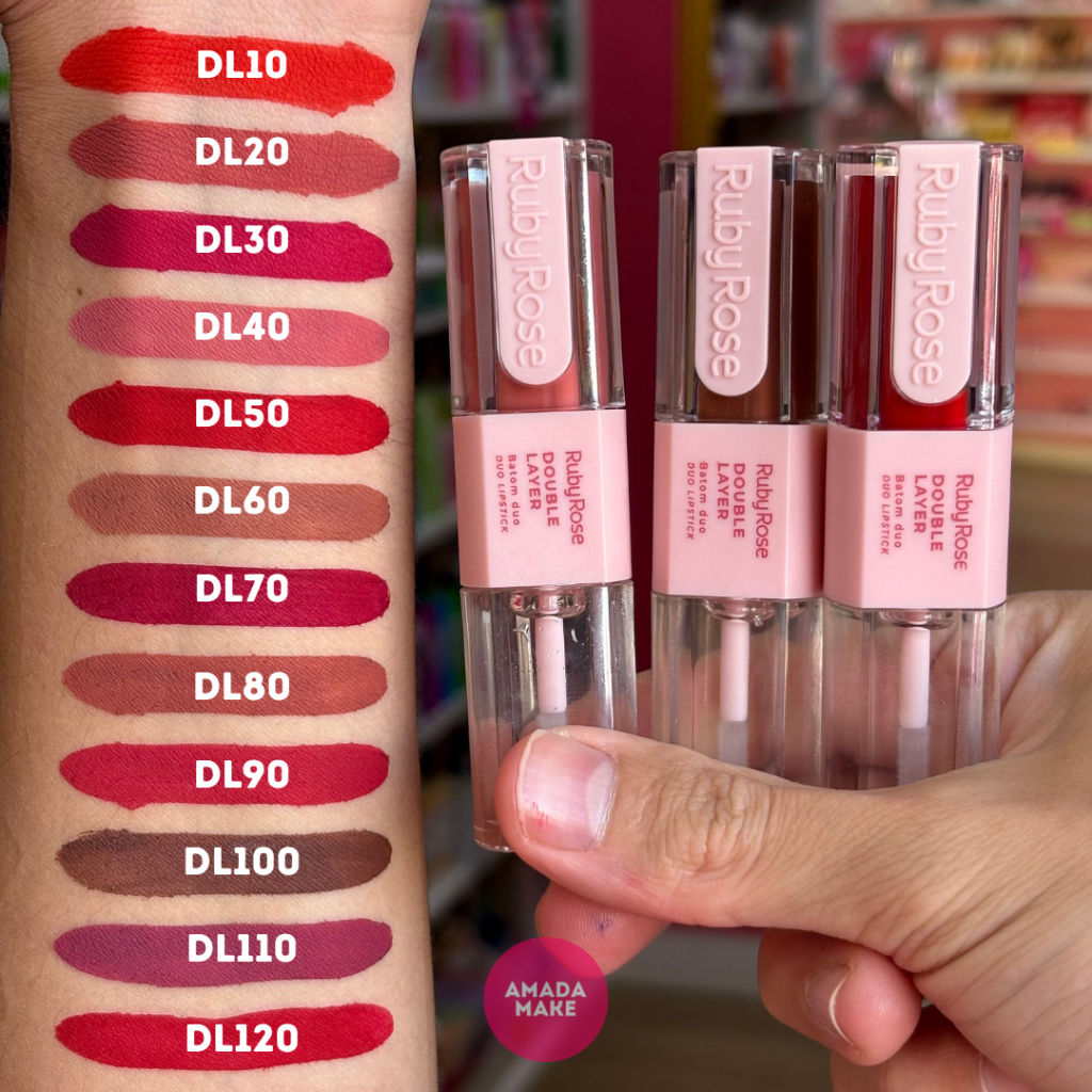 Batom Duo + Gloss Double Layer Ruby Rose