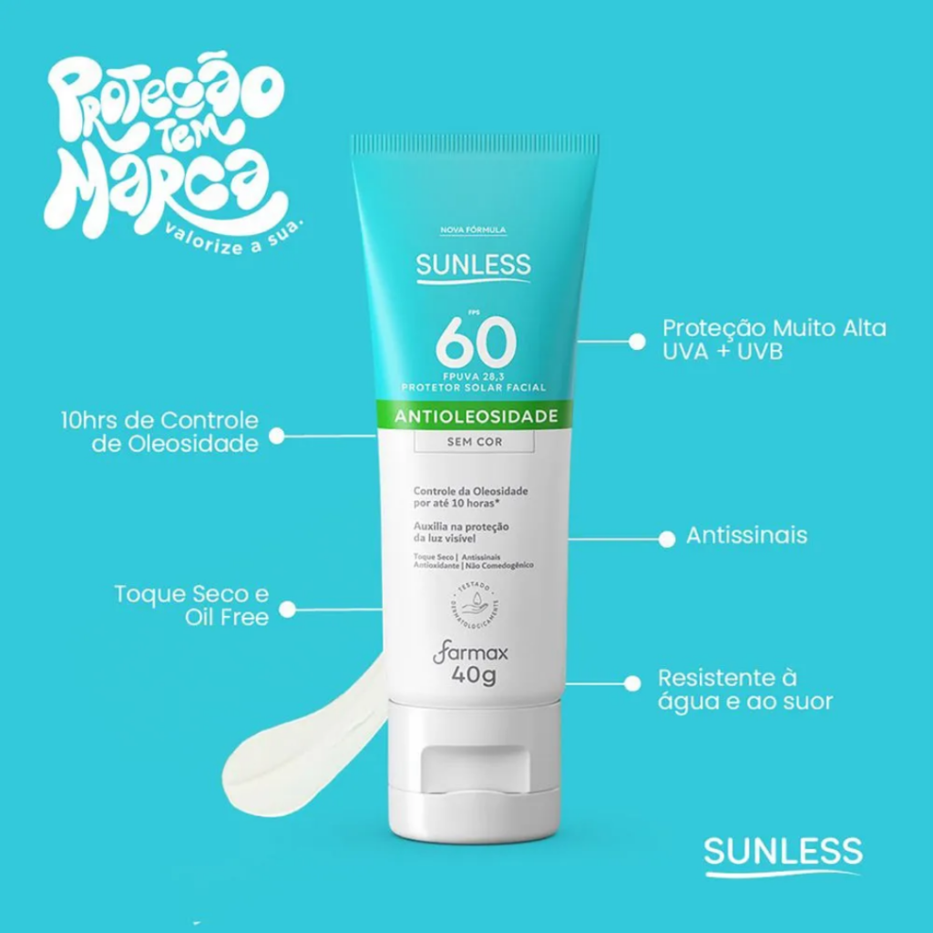 Protetor Solar Facial Antioleosidade FPS60 Sunless