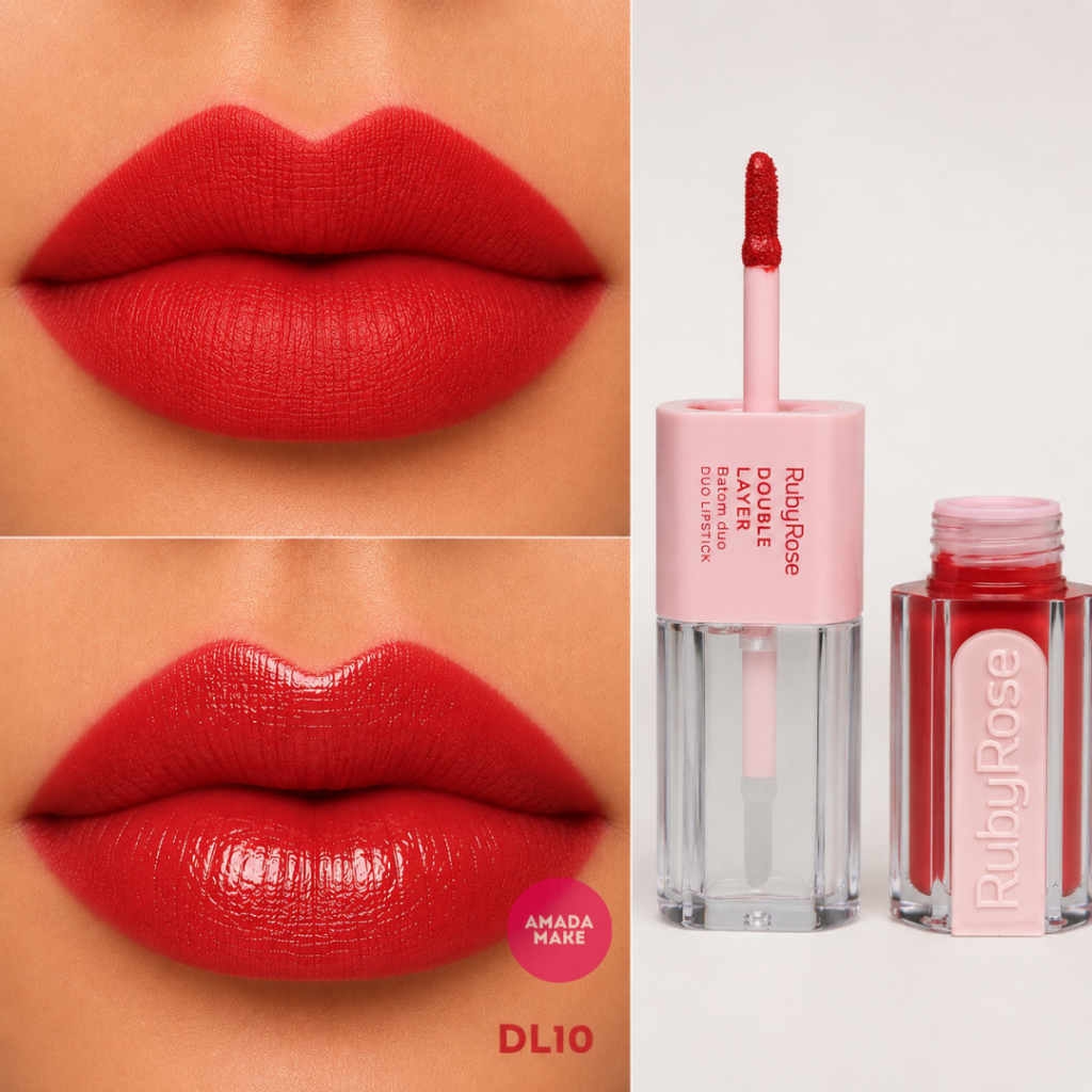 Batom Duo + Gloss Double Layer Ruby Rose - DL10