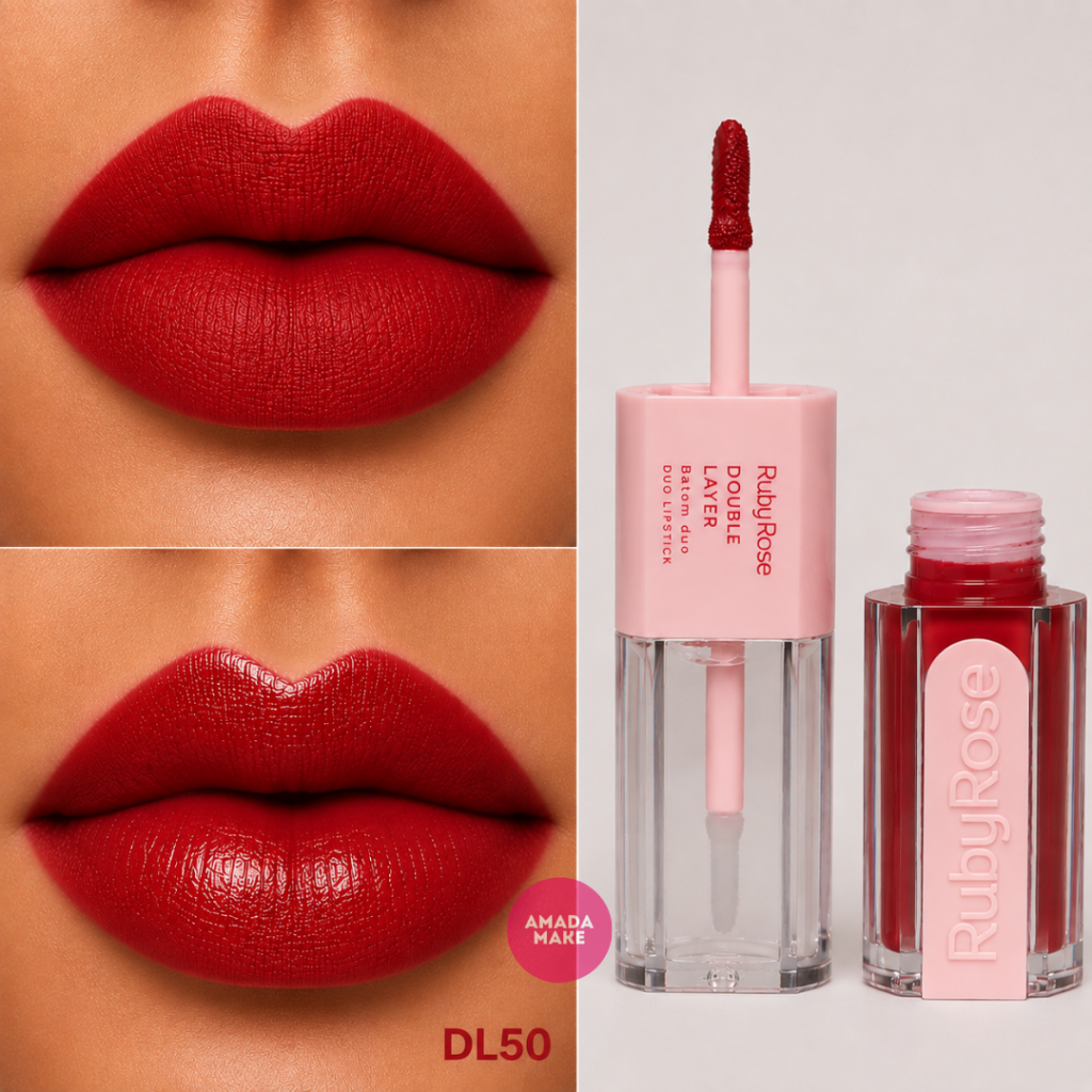 Batom Duo + Gloss Double Layer Ruby Rose - DL50