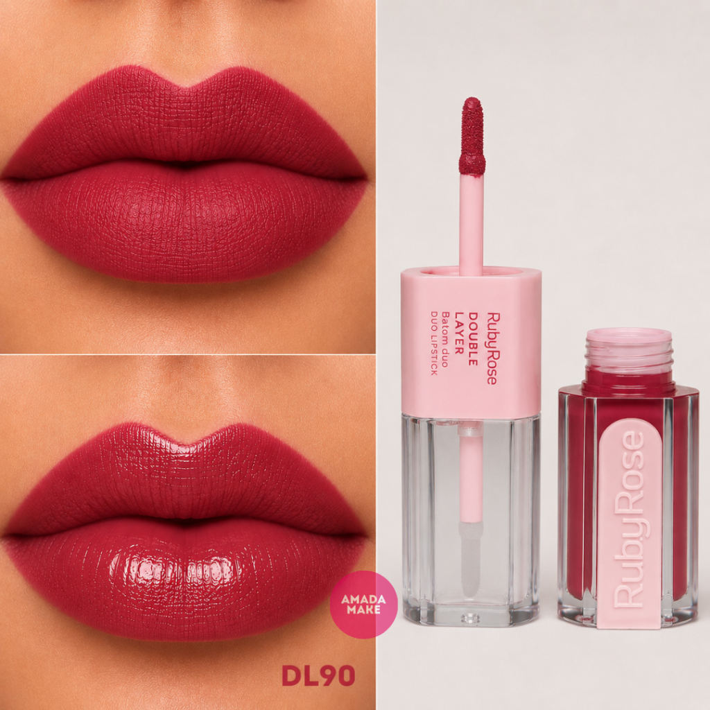 Batom Duo + Gloss Double Layer Ruby Rose - DL90