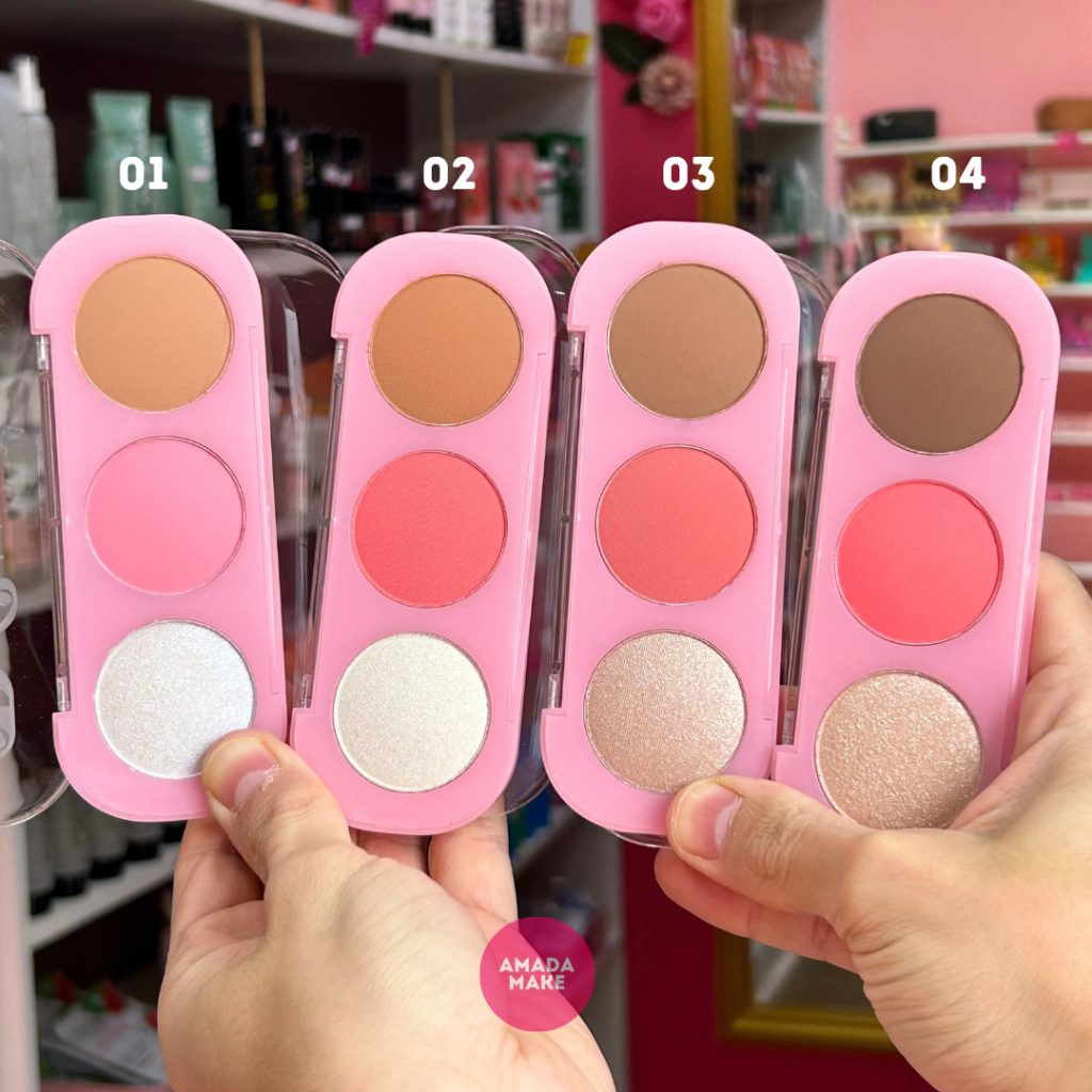 Trio de Blush Iluminador e Contorno Beijo de Neve