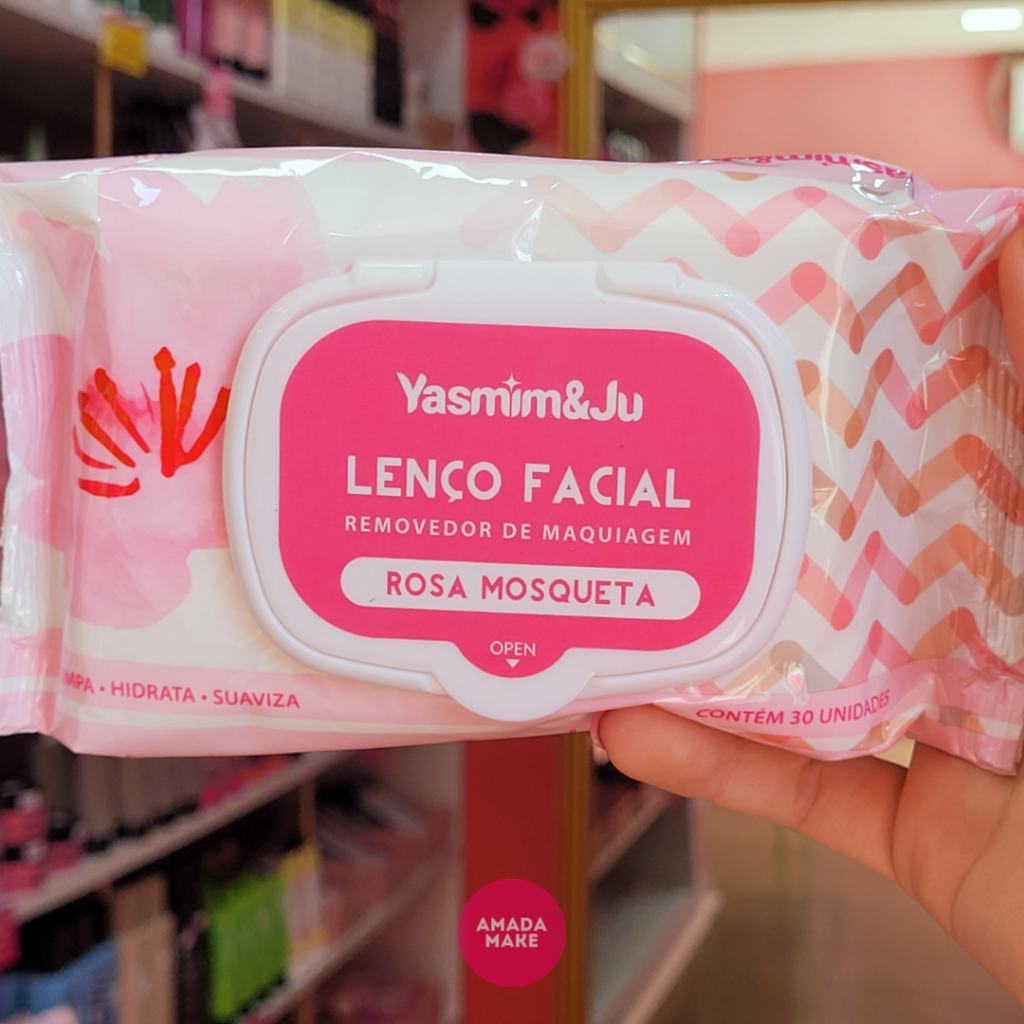Lenço Facial Removedor de Maquiagem Rosa Mosqueta Yasmin & Ju - 30 Unidades