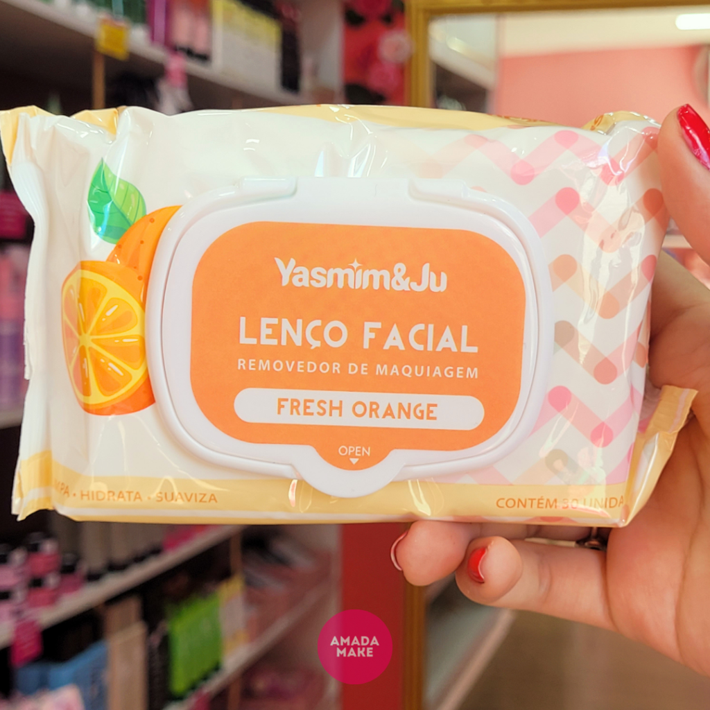 Lenço Facial Removedor de Maquiagem Fresh Orange Yasmin & Ju - 30 Unidades