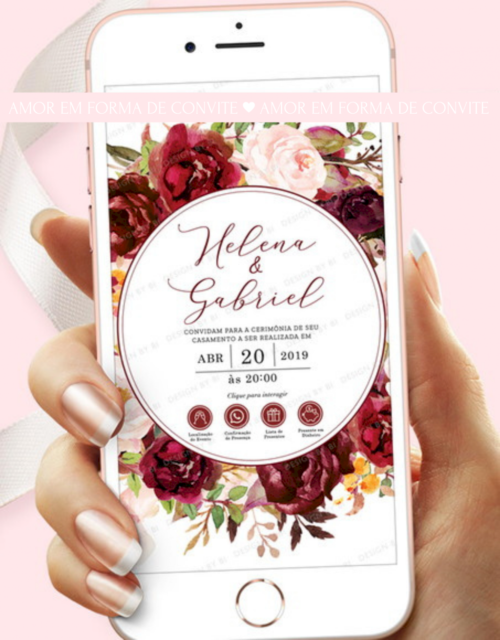 Convite Virtual Digital  Interativo (VIRCAS07) Floral Marsala