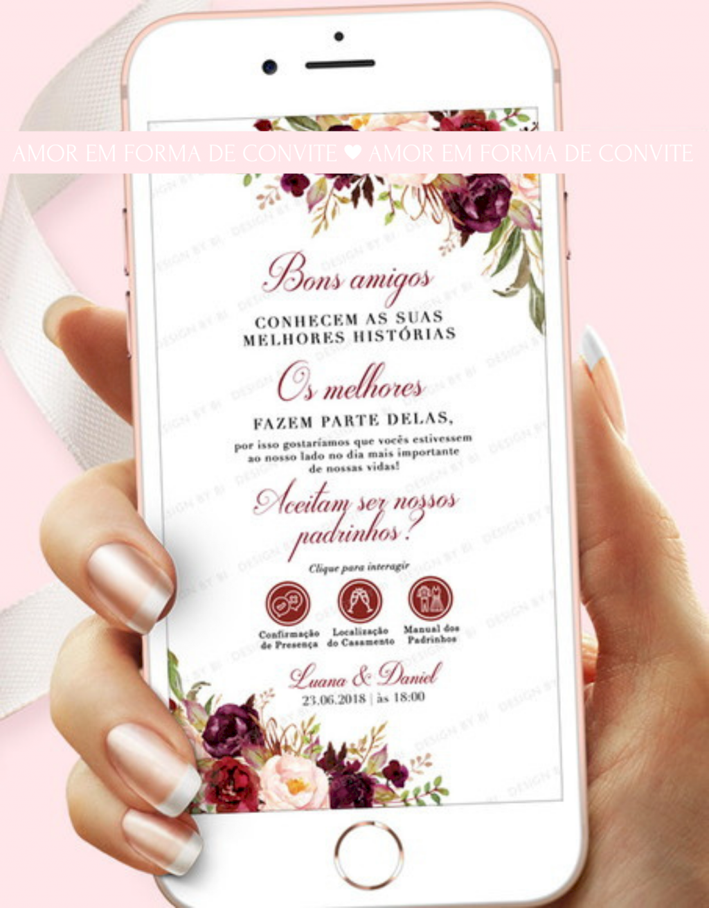 Convite Virtual Digital  Interativo (VIRCAS11) Floral Marsala