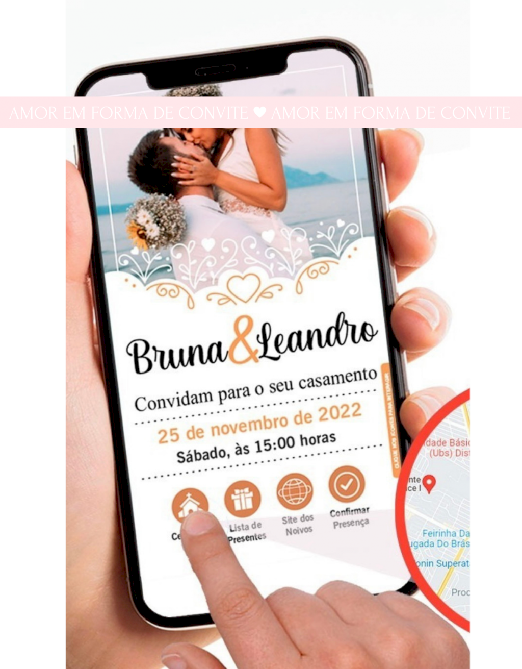 Convite Virtual Digital  Interativo (VIRCAS17) Floral com foto