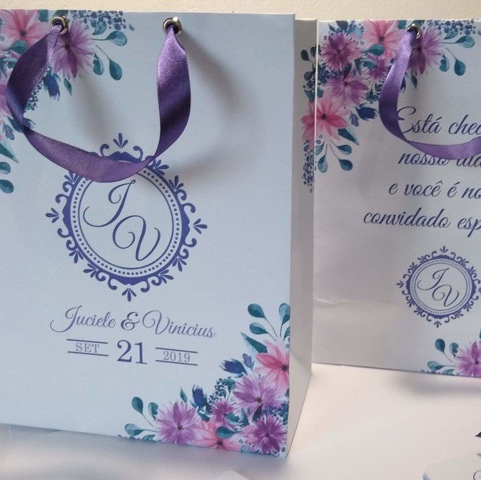 Sacola Personalizada (SACOLAP-02) Casamento lilás floral brasão