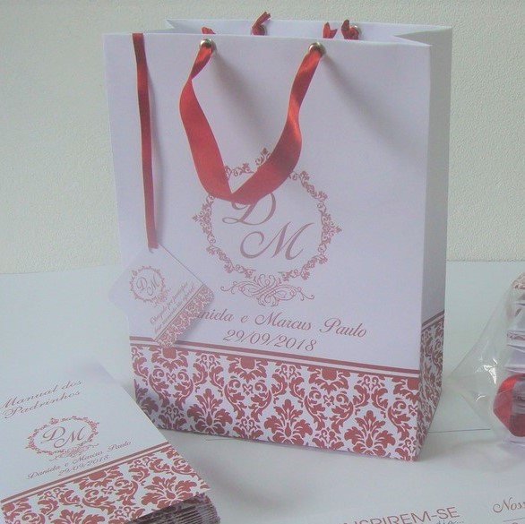 Sacola Personalizada (SACOLAP-01) Casamento Marsala Brasão Arabesco