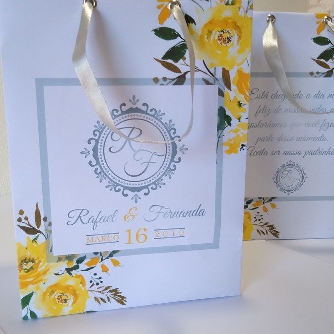 Sacola Personalizada (SACOLAP-03) Casamento floral amarelo