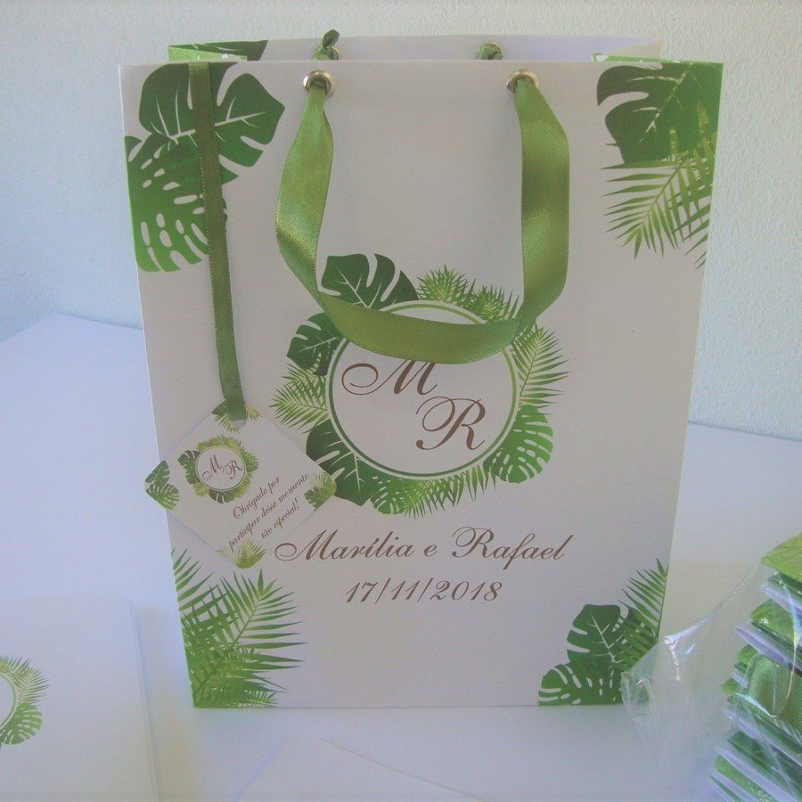 Sacola Personalizada (SACOLAP-04) Casamento floral verde 