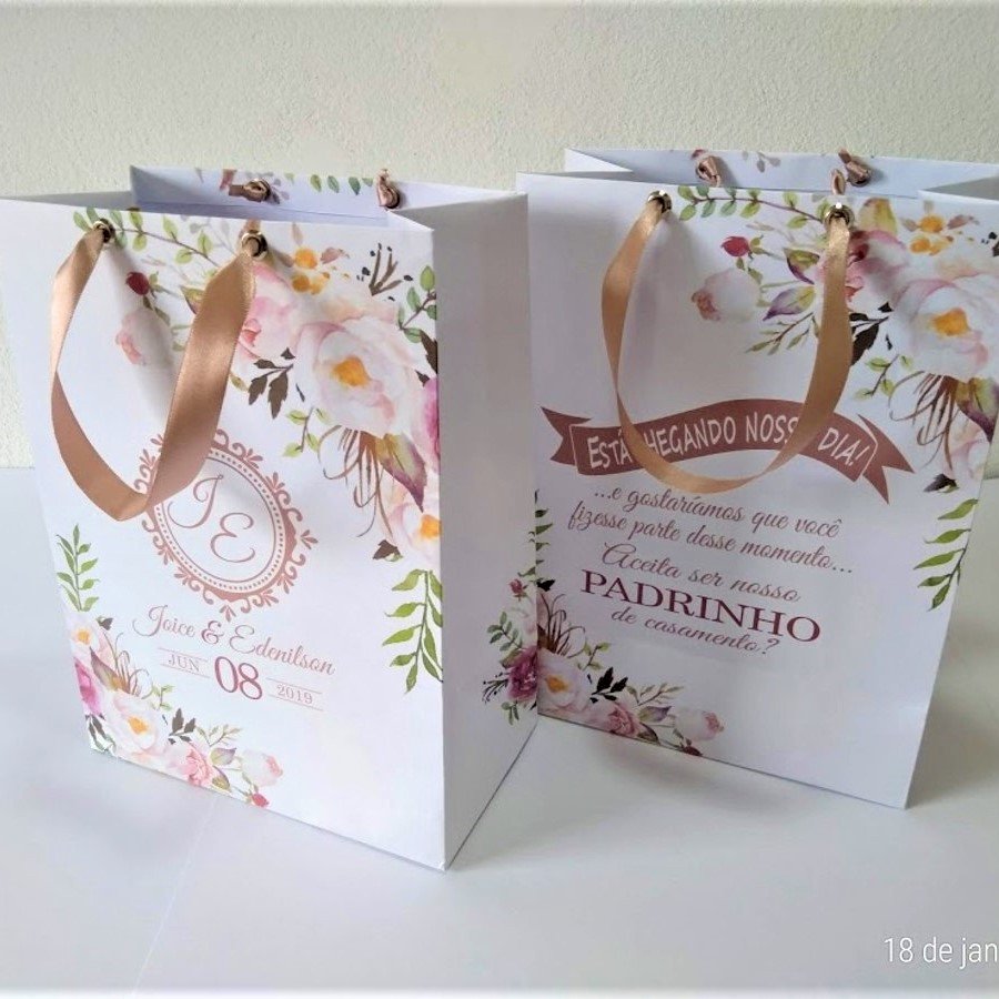 Sacola Personalizada (SACOLAP-05) Casamento floral rose verde