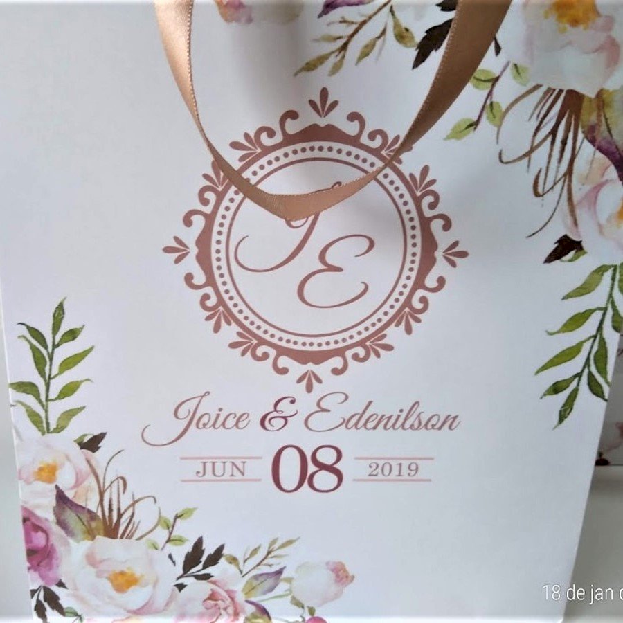 Sacola Personalizada (SACOLAP-06) Casamento floral rose verde