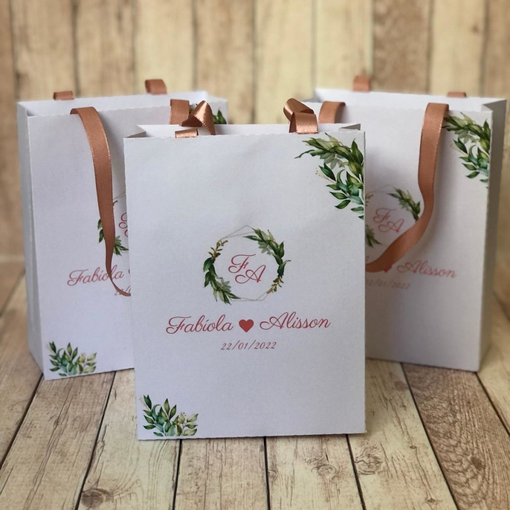 Sacola Personalizada (SACOLAP-09) Casamento floral verde 