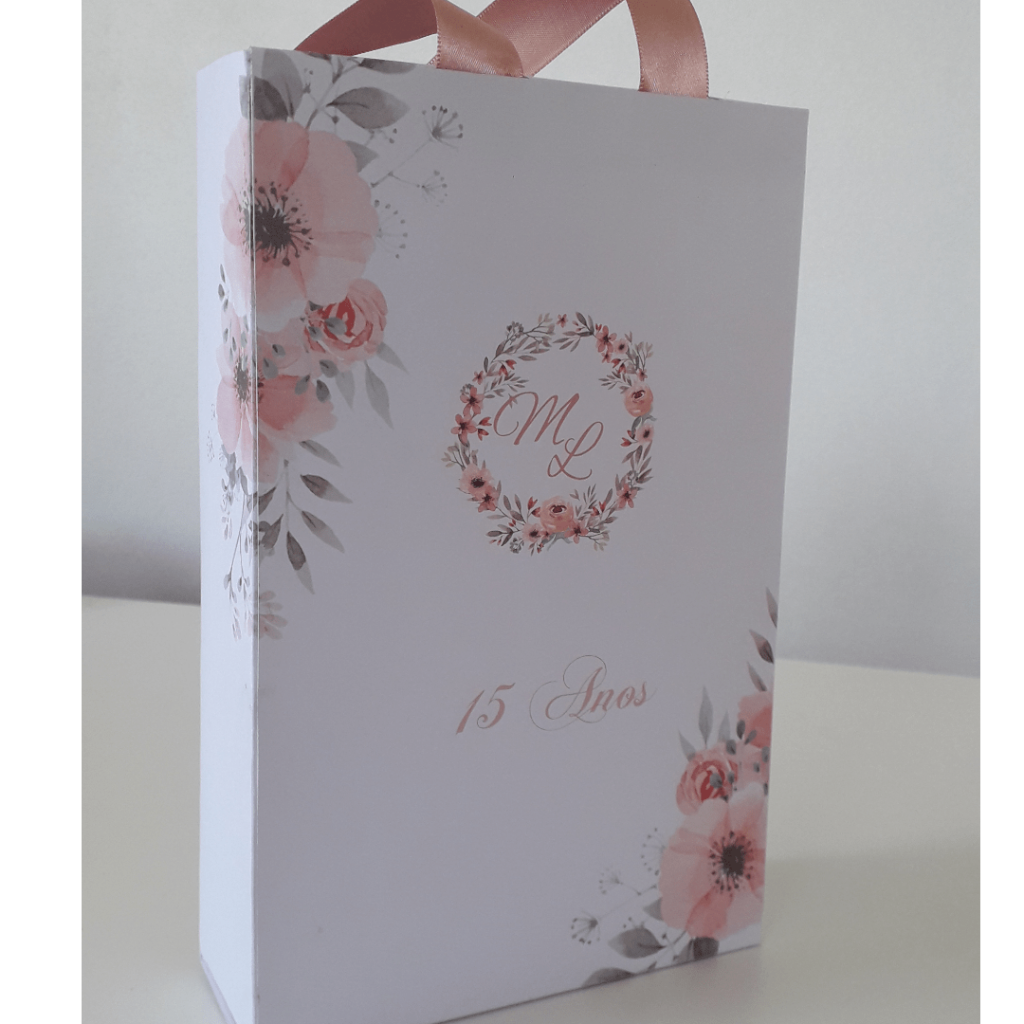 Sacola Personalizada (SACOLAP-12) 15 anos Floral rose rosa