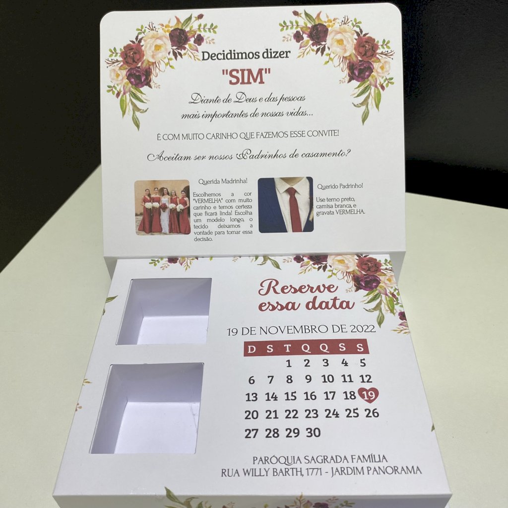 Caixinha para Padrinhos com Manual (Cx. BB 06) Floral Marsala