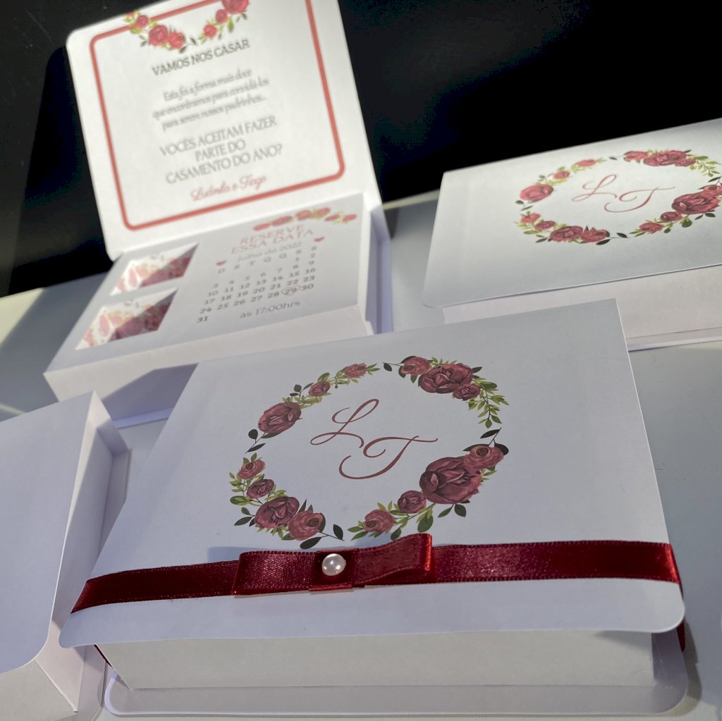 Caixinha para Padrinhos com Manual (Cx. BB 10) Floral Marsala 