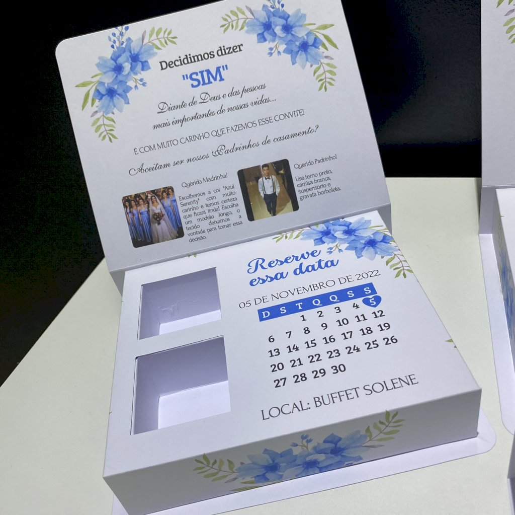 Caixinha para Padrinhos com Manual (Cx. BB 09) Floral Azul Serenity