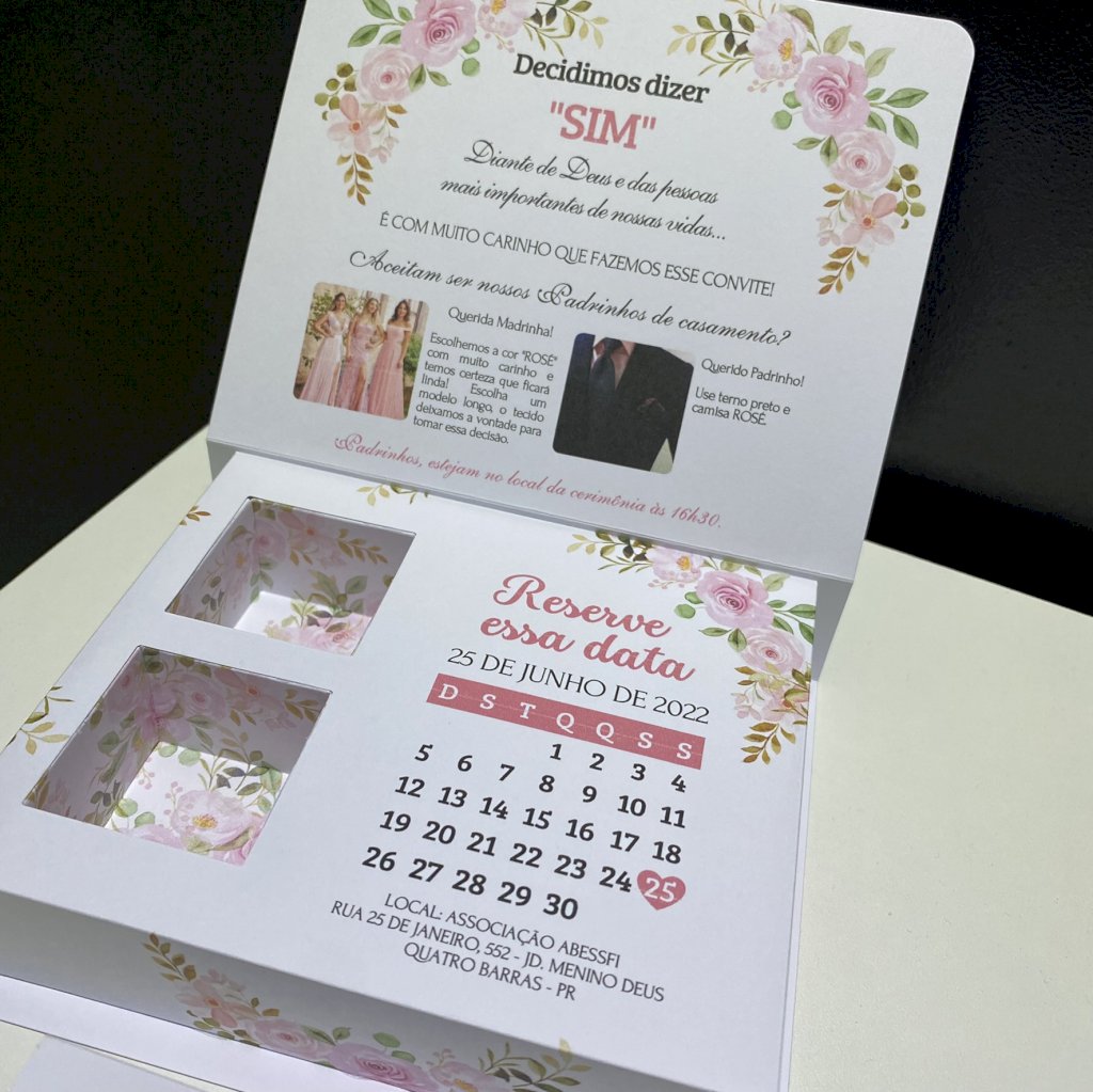 Caixinha para Padrinhos com Manual (Cx. BB 08) Floral Rose