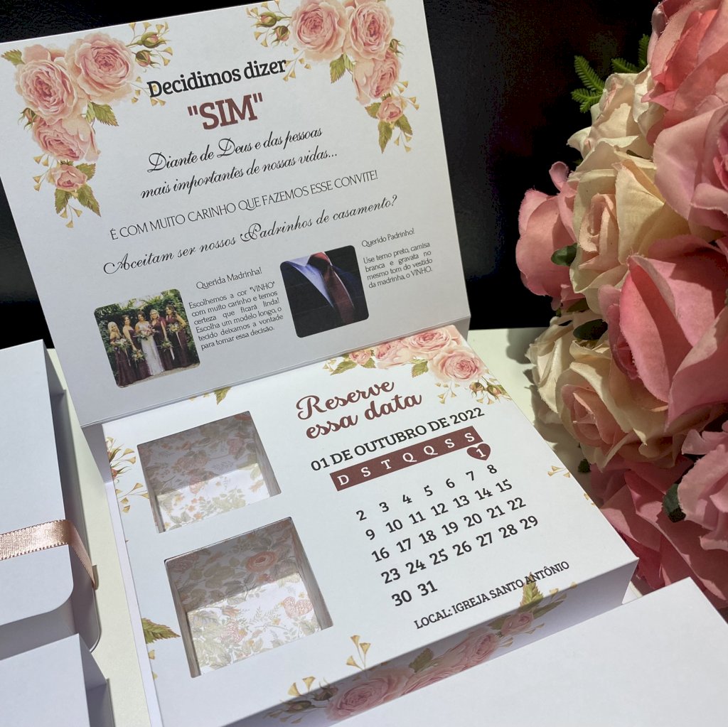 Caixinha para Padrinhos com Manual (Cx. BB 07) Floral rose, rosa bebe