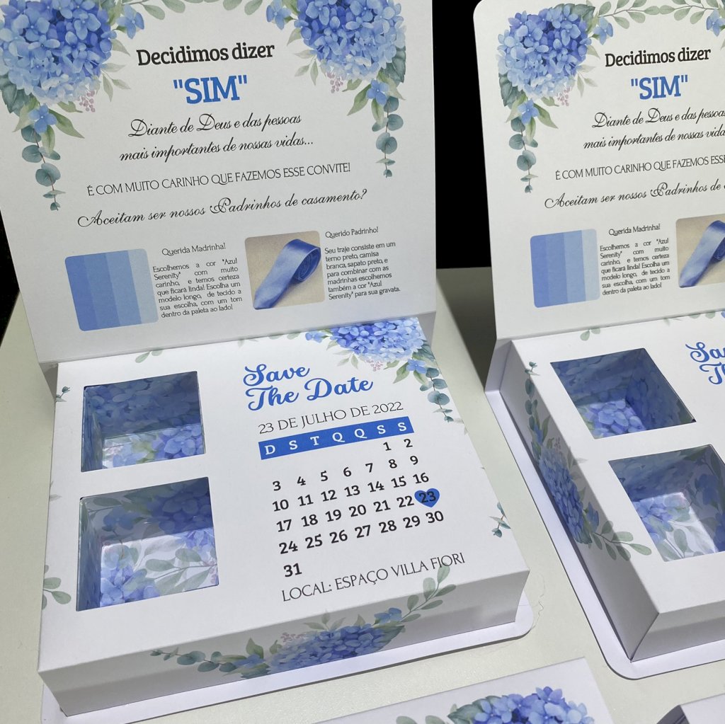 Caixinha para Padrinhos com Manual (Cx. BB 01) Azul Serenity)