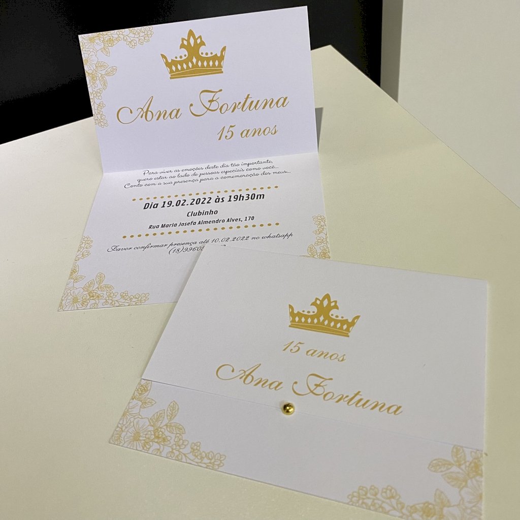 Convite para 15 Anos (A4 15anos - 25) Arabesco Dourado Coroa