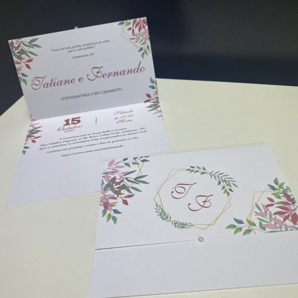 Convite de Casamento (Mini - 34) Floral Verde e Marsala